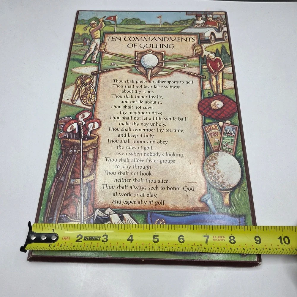 Abbey Press Ten Commandments of Golfing Wall Plaque Vintage Wood Sign 9x14 Green
